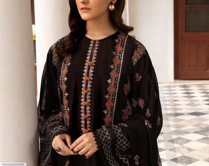 3 Pcs Women Unstitched Embroidered Suit