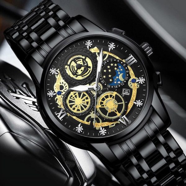 Chronograph Dial Analog Quartz Wristwatch (black)